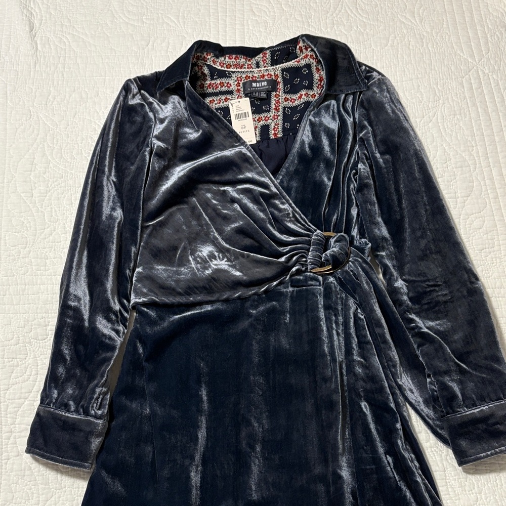 Maeve Navy Velvet Long Sleeve Dress size 0P